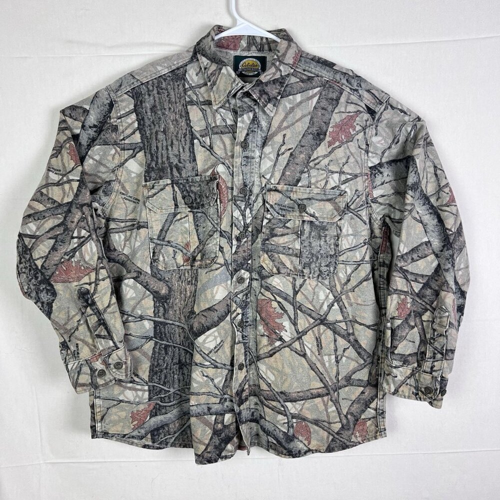 Cabelas Skyline Camouflage Camo Long Sleeve Button Down Shirt Pockets Outdoor